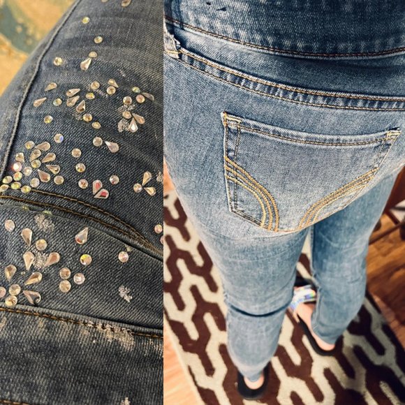 Y2K Artsy Glam Bedazzled Hollister Skinny Jeans 27” X 31” - Picture 2 of 3